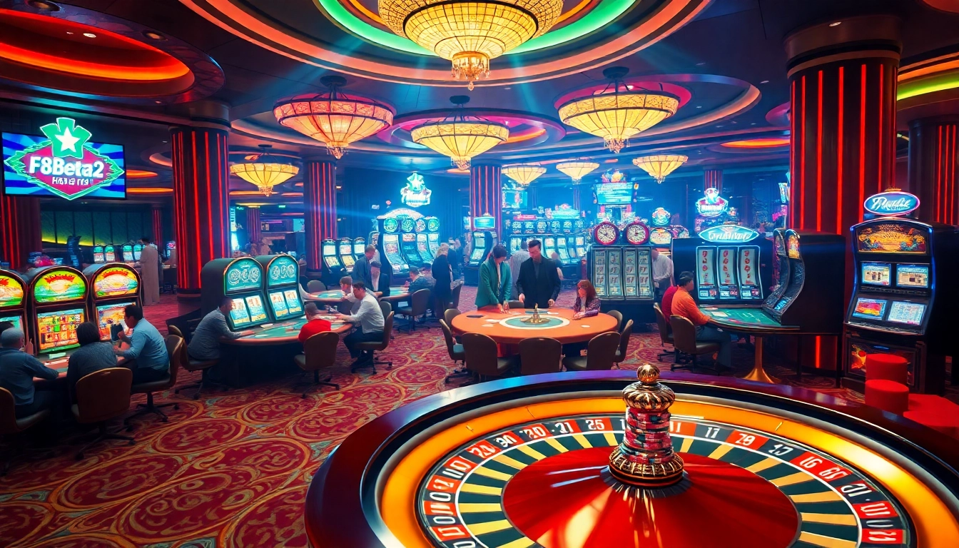 Engage in thrilling games at F8beta2 me, featuring poker tables, slot machines, and roulette wheels.